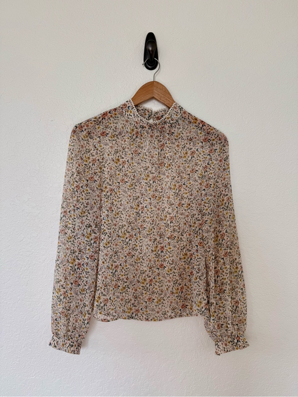 French Connection Peach Floral Long-Sleeve Peasant Blouse - Picture 4 of 7